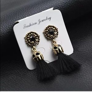 Black and Gold Boho Tassel Earrings